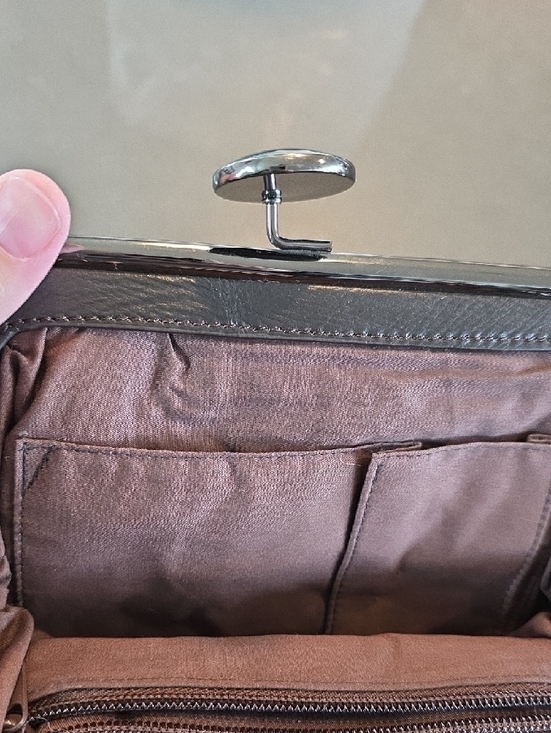 Brown Mink and Snake-Texture Evening Bag with Rhinestone Buckle & Kiss Closure - Picture 4 of 16